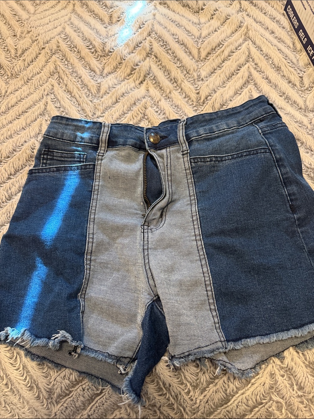 Two-Tone Blue High-Waist Denim Shorts